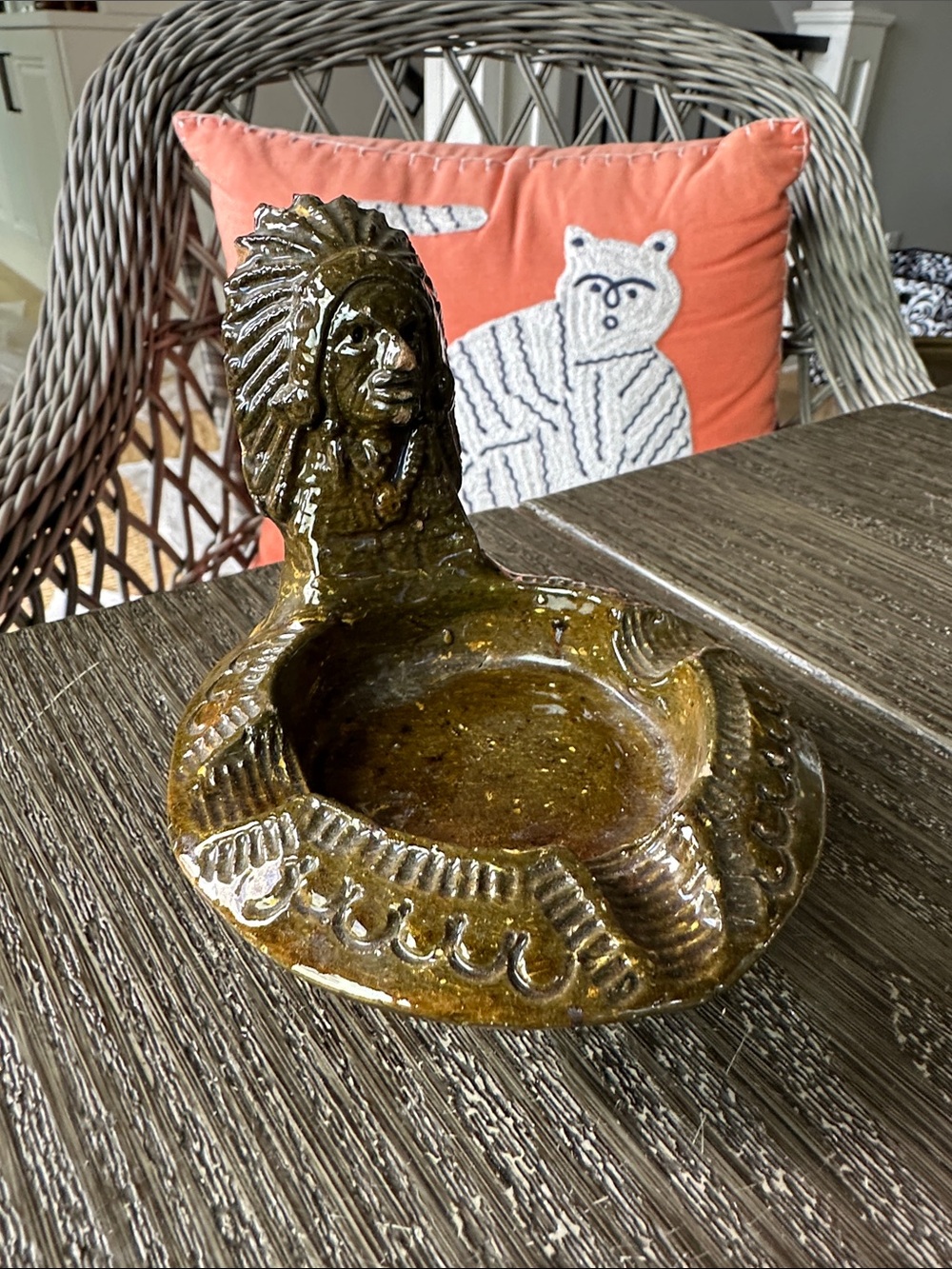 Indian chief vintage collectible ashtray 4x4.5